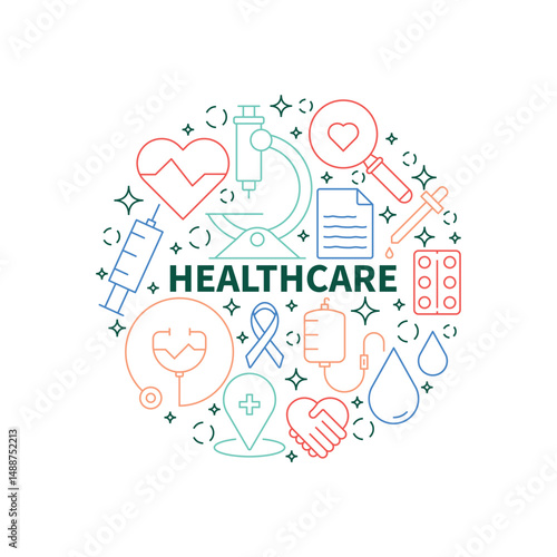 Healthcare Icons Circle Shape Background Vector Design. 