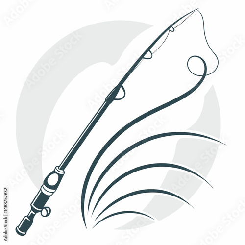 Sleek modern fishing rod icon with stylized motion lines