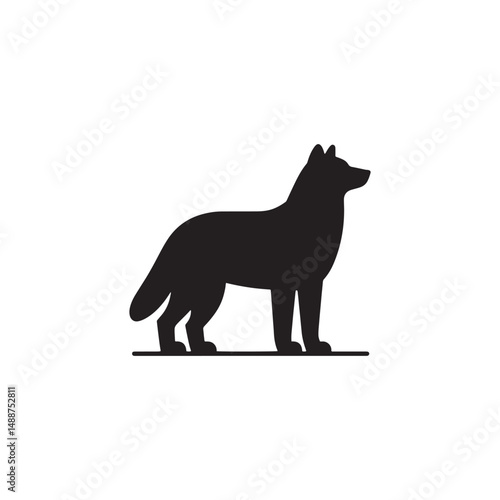 
Karelian Bear Dog silhouette, fierce hunting dog outline, Finnish breed vector, strong canine profile, wild nature companion, bold black shape, outdoor dog design, wildlife protector illustration.
