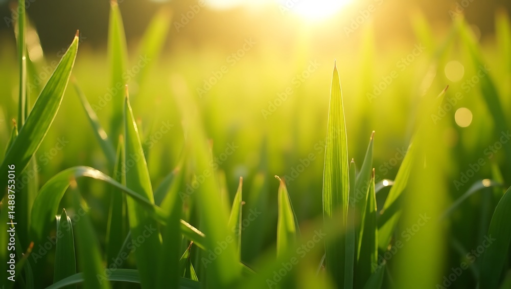Obraz premium Soft green grass in the morning. Generative Ai.