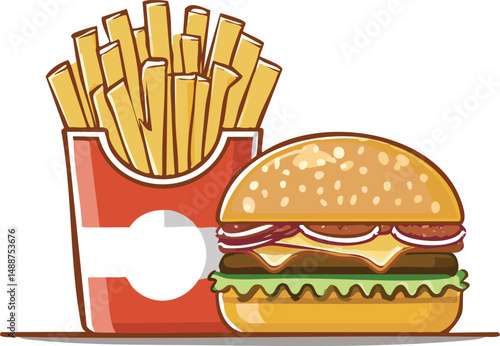 Fast Food Icons Set – Burger, Fries, Pizza – AI Line Art Vector