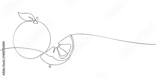 A single line drawing of a orange dipped in chocolate. Continuous line a chocolate covered orange slices icon. One line icon. Vector illustration.