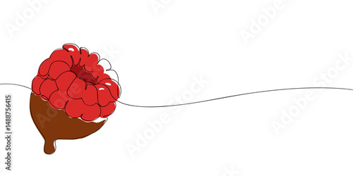 One line drawing of a ripe raspberry dipped in chocolate, blending minimal style with sweet dessert illustration concept.