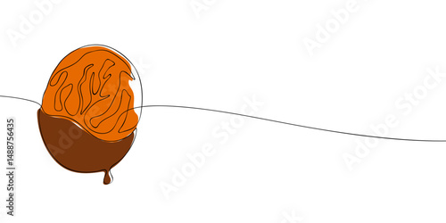 A single line drawing of a dried apricots dipped in chocolate. Continuous line a chocolate covered dried apricots icon in color. One line icon. Vector illustration.