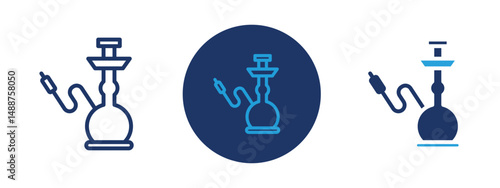Set of 5 pixel perfect colored Hookah icon with 1 unexpanded, 1 silhouette,  Traditional water pipe used for smoking flavored tobacco.