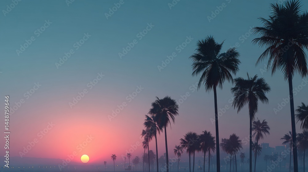 Fototapeta premium pink sunset with palm trees