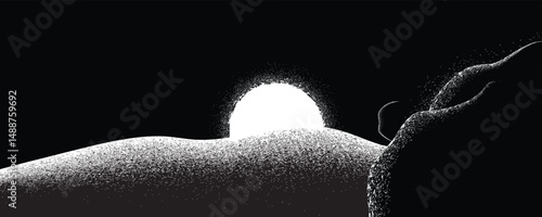 Star and asteroids in space. Futuristic landscape, with noise texture . Night landscape with starry sky .Vector illustration