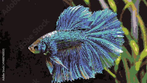 Betta in planted aquarium pixel art
