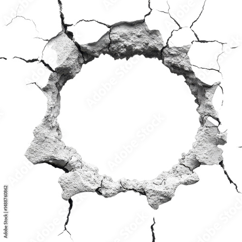 Wall hole break crack isolated on transparent background. PNG