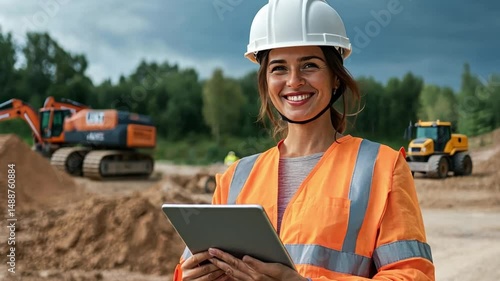 Smiling Female Engineer at Construction Site