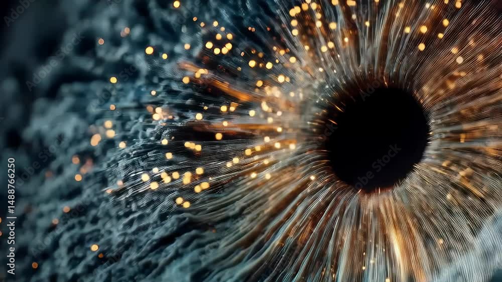 Abstract Digital Eye Glowing Neural Network, Data Stream, and Technological Innovation