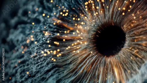 Abstract Digital Eye Glowing Neural Network, Data Stream, and Technological Innovation