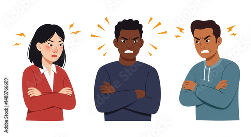 Stressed Multiracial People Conflict Meeting Vector Illustration