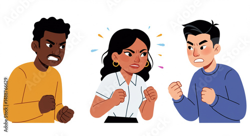 Stressed Multiracial People Conflict Meeting Vector Illustration