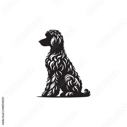 Labradoodle dog silhouette showcasing curly coat, friendly posture, playful and intelligent nature, medium-sized companion, loyal and affectionate pet, energetic, hypoallergenic breed, joyful and lovi