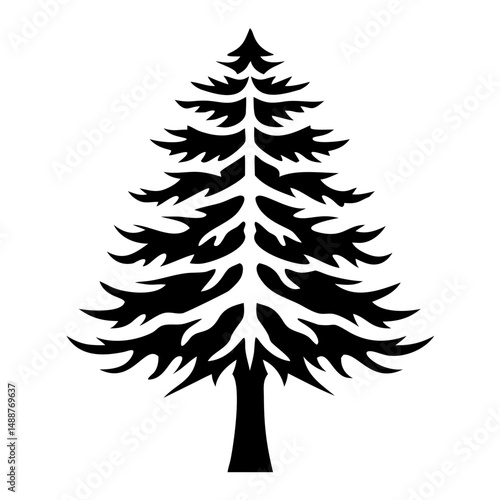 Detailed black silhouette design depicting a classic cedar tree with transparency