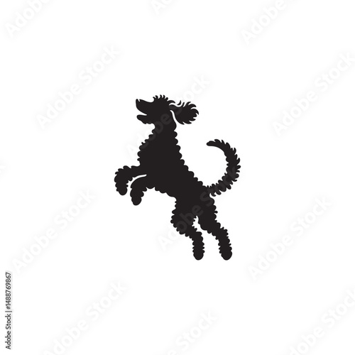Labradoodle dog silhouette showcasing curly coat, friendly posture, playful and intelligent nature, medium-sized companion, loyal and affectionate pet, energetic, hypoallergenic breed, joyful and lovi