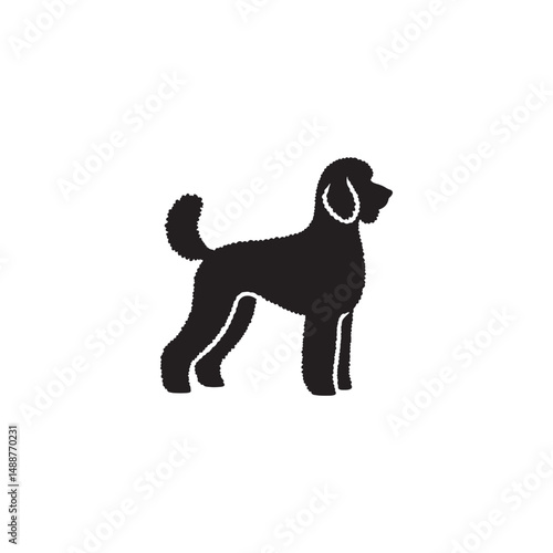 Labradoodle dog silhouette showcasing curly coat, friendly posture, playful and intelligent nature, medium-sized companion, loyal and affectionate pet, energetic, hypoallergenic breed, joyful and lovi