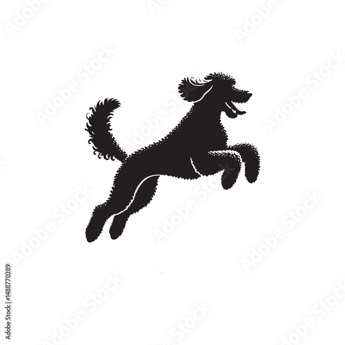 Labradoodle dog silhouette showcasing curly coat, friendly posture, playful and intelligent nature, medium-sized companion, loyal and affectionate pet, energetic, hypoallergenic breed, joyful and lovi