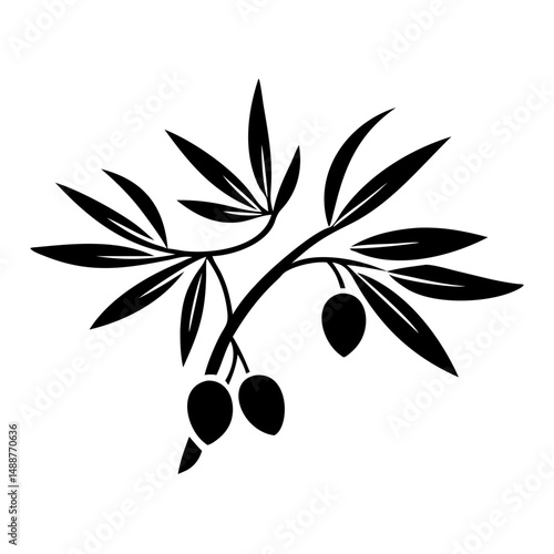 Elegant black silhouette of olive tree detailed vector illustration design