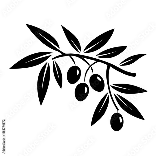 Elegant silhouette of an olive tree depicted in black with transparent background.
