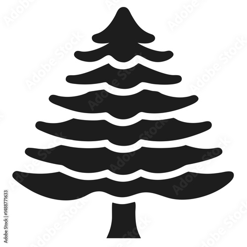 Simple black silhouette of a cedar tree isolated on a transparent background
