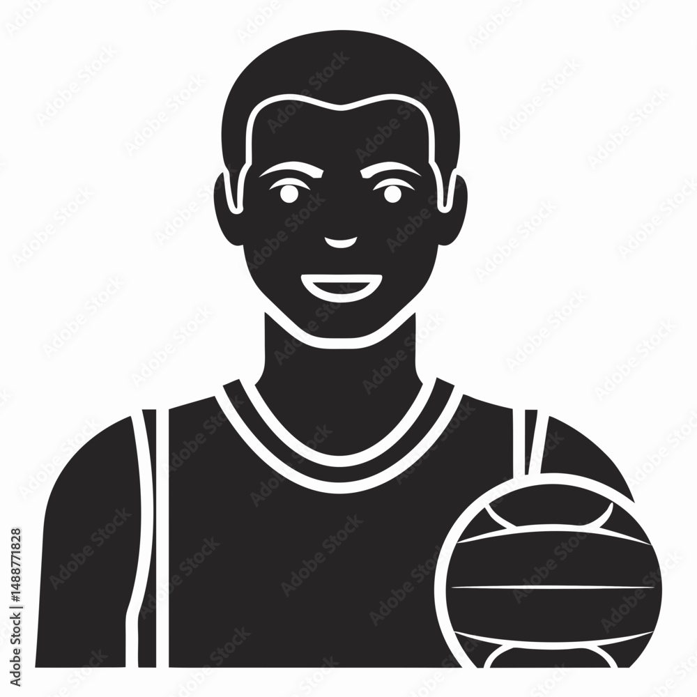 Smiling man with basketball icon suitable for sports and team graphic designs Smiling man with basketball icon suitable for sports and team graphic designs