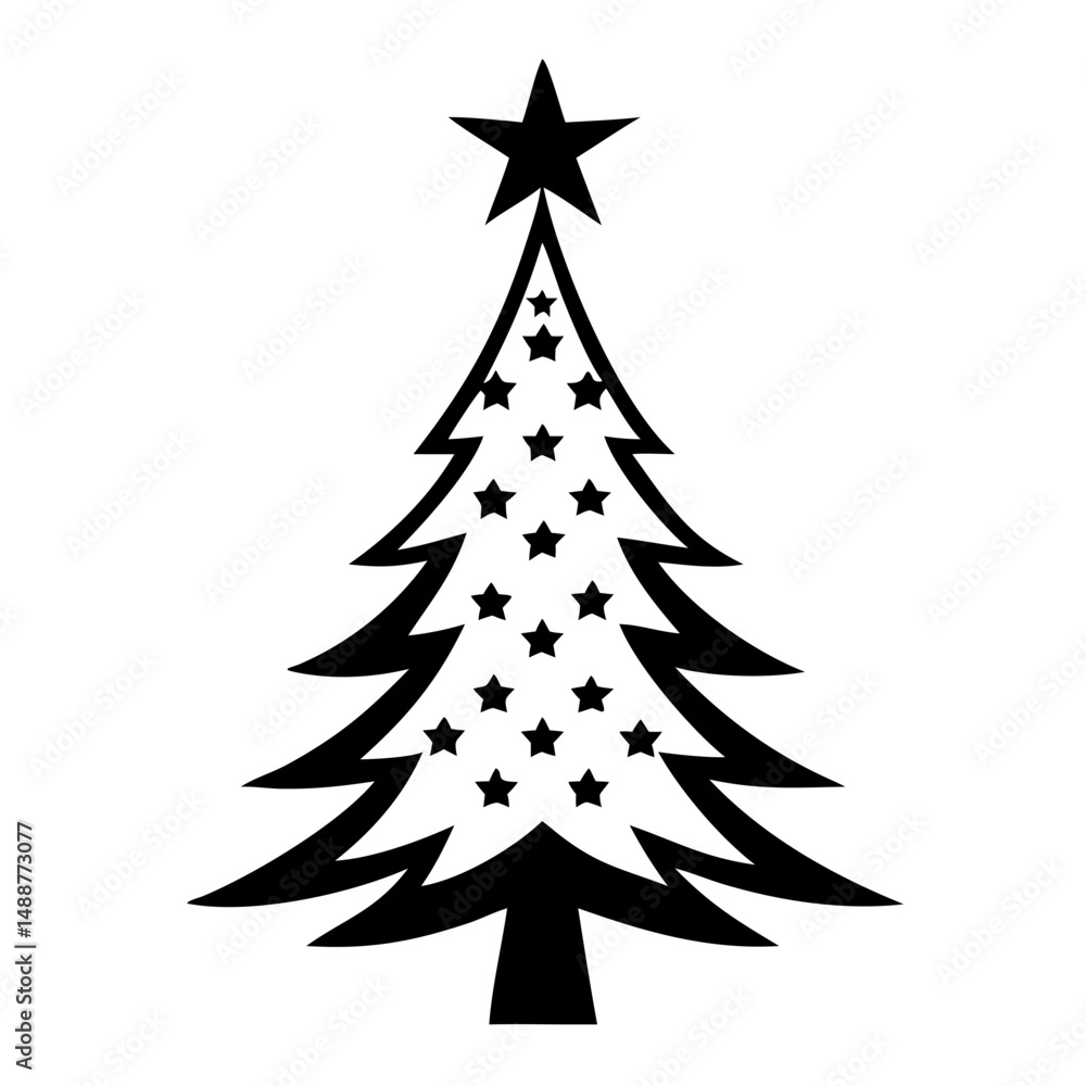 Obraz premium Black christmas tree silhouette design with transparent background for festive decoration