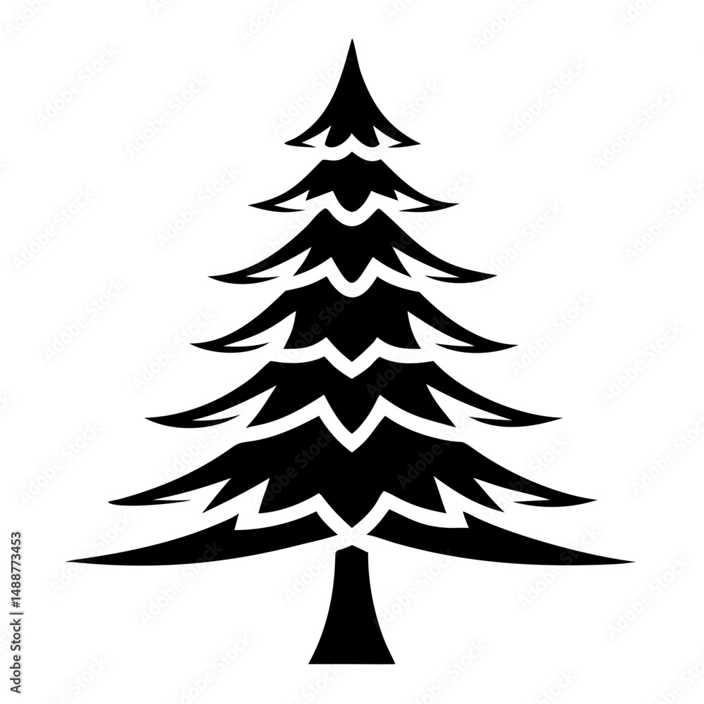 Obraz premium Black silhouette design of a spruce tree featuring artistic minimalism with transparency