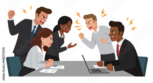 Stressed Multiracial People Conflict Meeting Vector Illustration