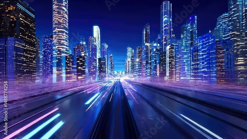 Futuristic Cityscape: Night Drive Through Neon Lights