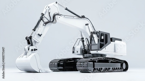 Fototapeta Naklejka Na Ścianę i Meble -  Modern white construction excavator, presented in  setting.
