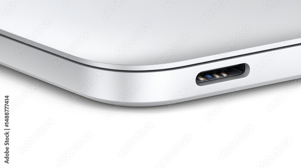 A white laptop with a USB port. A white laptop with a USB port.