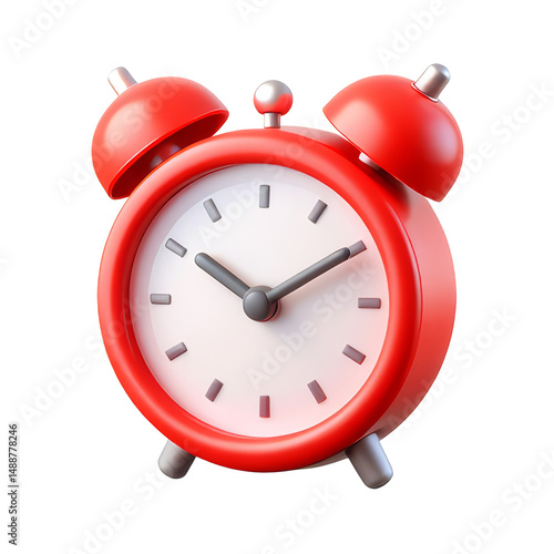 red alarm clock 3D Icon – Glossy Minimal Emoji Style, Isolated PNG object