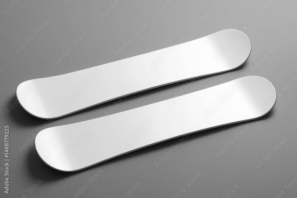 Snowboard Pair on Display: Two pristine snowboards poised elegantly against a neutral backdrop, capturing their smooth contours and the allure of winter sports. Snowboard Pair on Display: Two pristine snowboards poised elegantly against a neutral backdrop, capturing their smooth contours and the allure of winter sports.