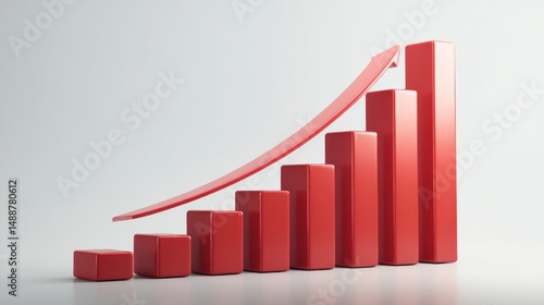 Free Download A 4K photo of growth Chart Success: Upward Trend - Red 3D bar graph showcases exponential growth, symbolizing progress, success, investment, and financial achievement. Light. - GFXLoad