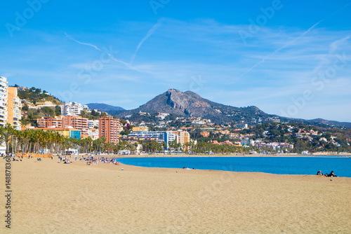 Sandy Malagueta Beach in Malaga resort, Spain, Europe