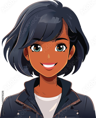 Stylish Anime Girl in Urban Outfit – Retro Manga Style Vector Portrait