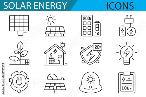 Solar Energy and Green Power Vector Icons for Sustainable Design