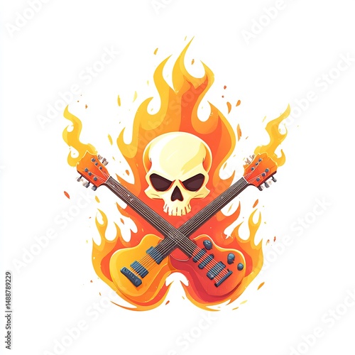 flaming skull with crossed guitars 