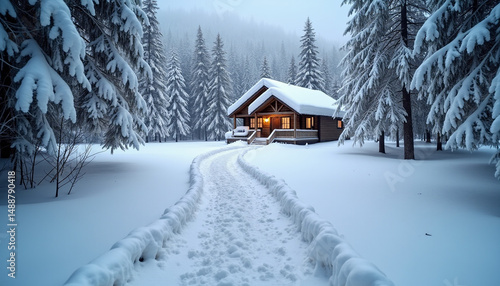 Wallpaper Mural Cozy Wooden Cabin in Snowy Pine Forest Landscape Torontodigital.ca