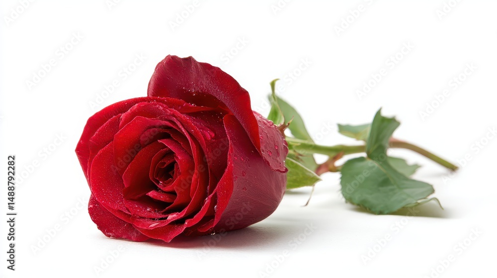 Naklejka premium A 4K photo of single Red Rose on White Background.