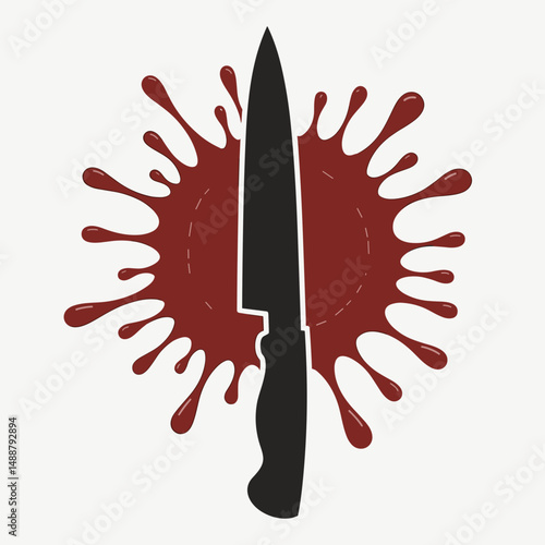 Sharp knife silhouette with red splatter background design  