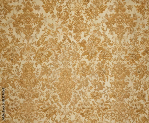 Opulent gold & cream damask fabric, intricate floral design , rich, damask,  sophisticated