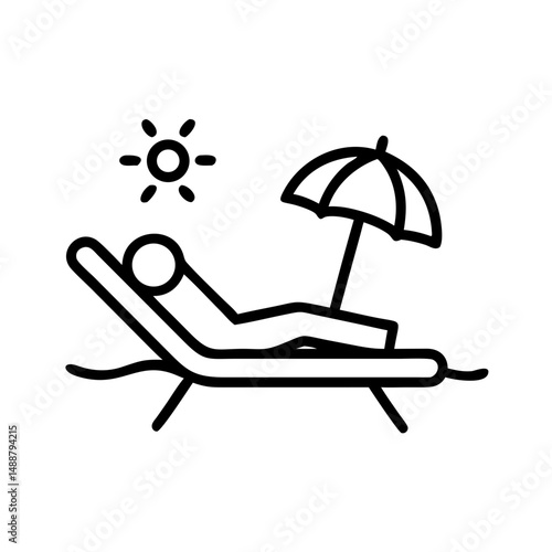Person relaxing on beach chair under sun umbrella with simple design