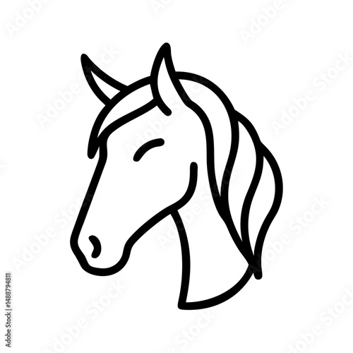 Horse head with flowing mane illustration on white background