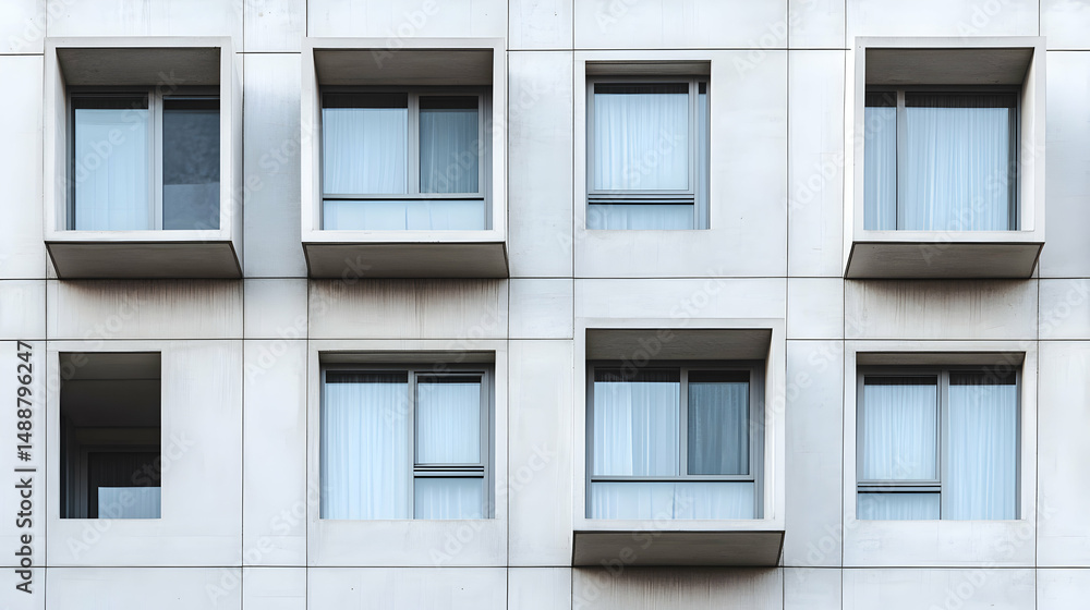 Fototapeta premium Modern Apartment Building Facade with Geometric Window Designs
