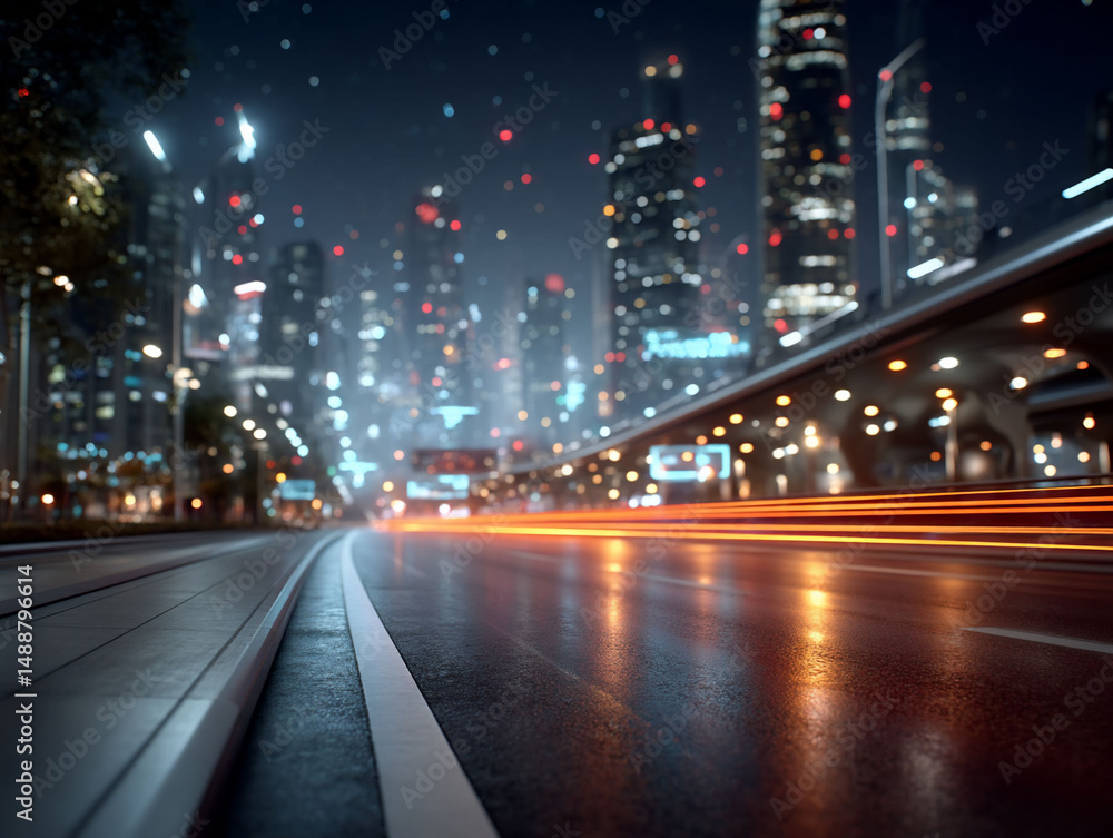 Fototapeta premium Futuristic city lights blur on highway