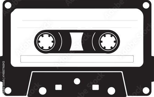 Black and White Cassette Tape Icon Illustration
