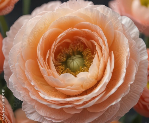 Close-up view of fully opened ranunculus, showcasing petal texture , photography, floral, flowers
